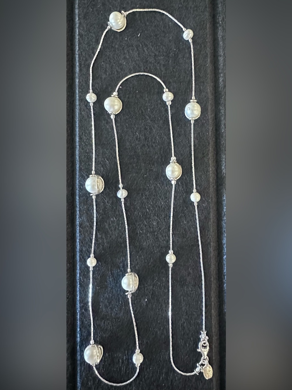Sterling Silver Pearl Station Necklace - Ivory Pearls